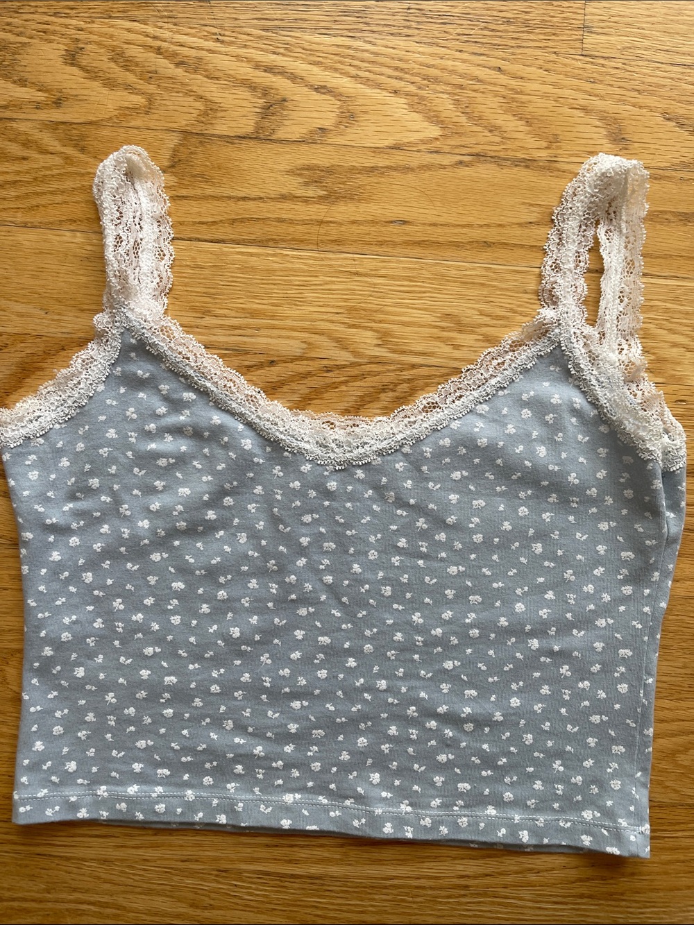 Brandy Melville Light Blue Floral Lace Trim Tank